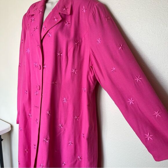 Vintage On Broadway Embroidered Flower Pink Duster Jacket Poly Crepe Women 22 - Picture 4 of 14